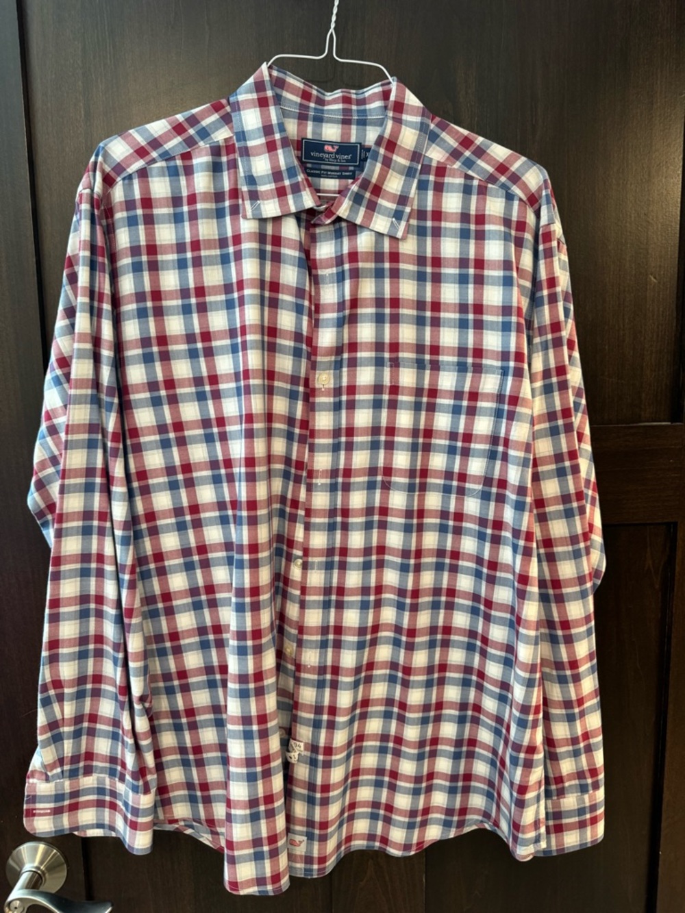 Vineyard Vines Men’s Red, Blue & White Plaid Button-Down Shirt